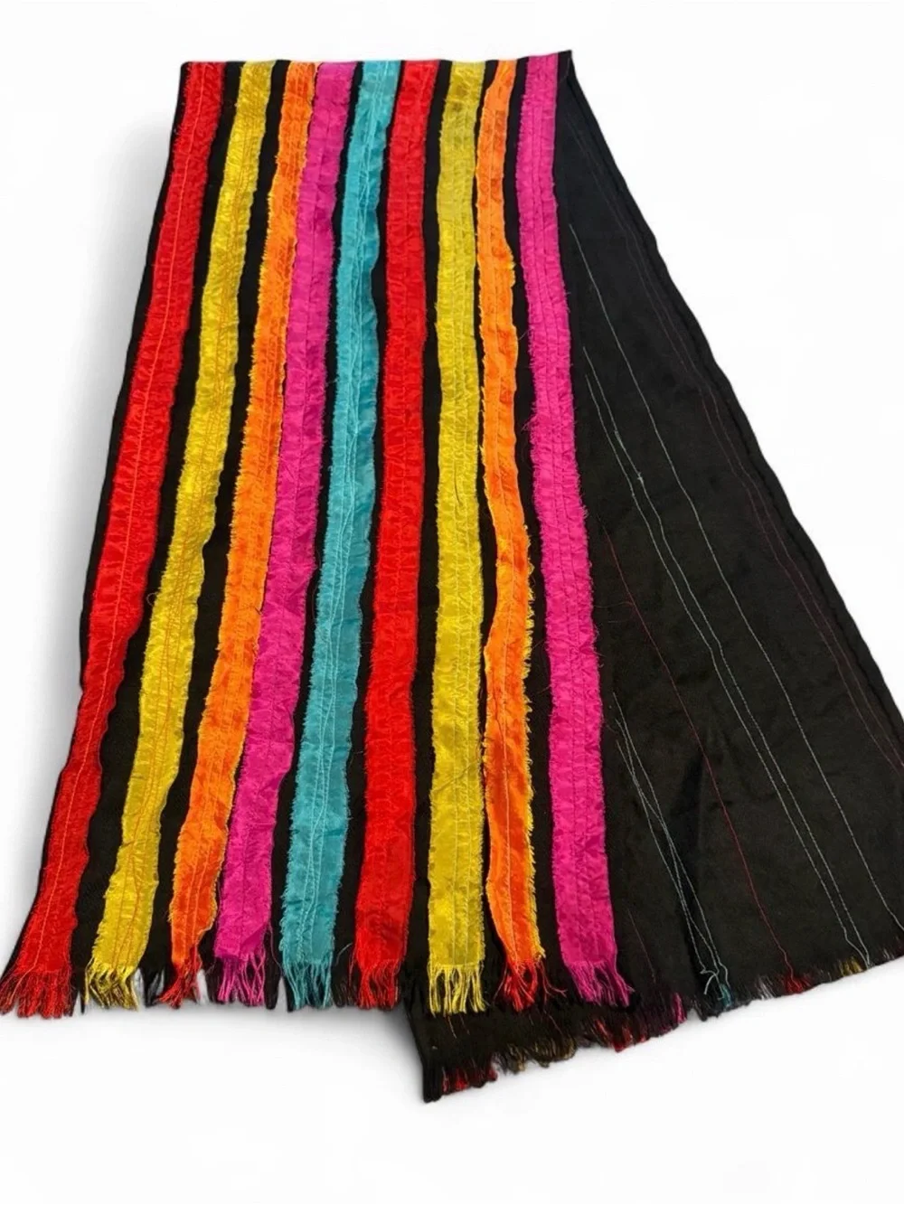Wool Vibrant Multicolor Striped Scarf - Bright Rainbow Stripes